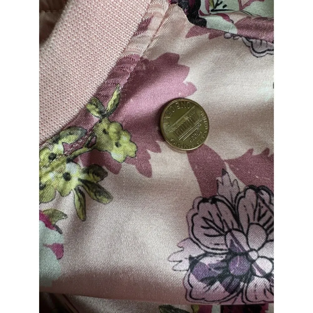 Say What Pink Satin Floral Bomber Jacket Girls size Large 14/16